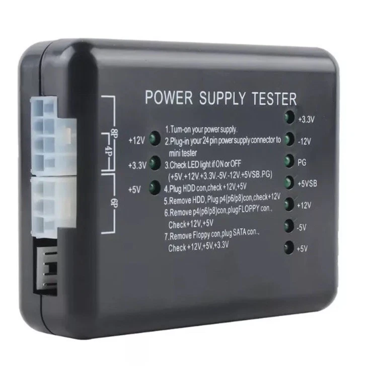 PC Computer PSU ATX Power Supply Tester 4/6/8/20/24 Pin Plug SATA Floppy Molex - Image 3 of 4