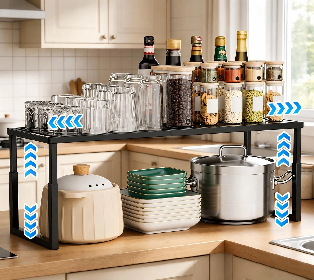 Shelf Organizer Stackable 1 Pack: Expandable (15.8"-25.5") Spice Rack Height ...