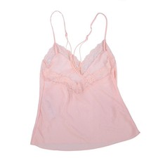 Linea Donatella Women's Camisole Slip Satin Strappy-Back Adjustable Lace Pink M