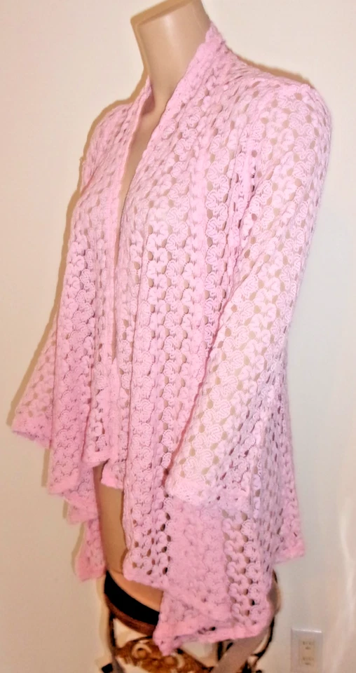 Cárdigan Marca Slinky Rosa Frente Abierto Crochet Encaje Manga 3/4 Talla Grande Nuevo con Etiquetas Foto 4 de 4