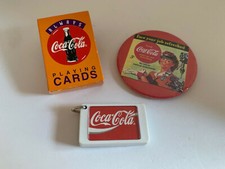 Coca Cola playing cards, button, & keychain, original owner