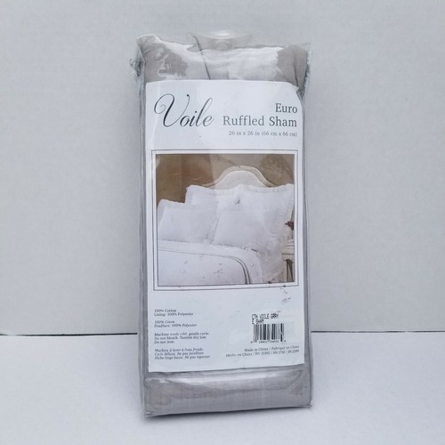 Voile Ruffled Shabby Chic Euro Pillow Sham 26" x 26" Gray Grey Cotton - Picture 2 of 3