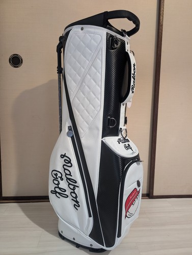 MALBON GOLF Caddy Bag White artificial leather 2 Covers Type 9.0 Japan - Picture 4 of 7