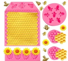 Rainmae 5 Pcs Bumble Bee Silicone Molds, Honeycomb Sunflower Fondant Molds New