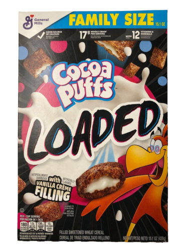 NEW 2023 FAMILY SIZE COCOA PUFFS LOADED +VANILLA CREME FILLING CEREAL 15.1OZ BOX - Picture 1 of 5