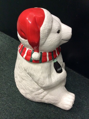 Orso polare Coca-Cola di Natale 1996 vintage in sciarpa barattolo biscotti - Foto 4 di 6