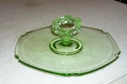 Green Uranium Depression Glass Tidbit Dish Tray With Handle 1930’S
