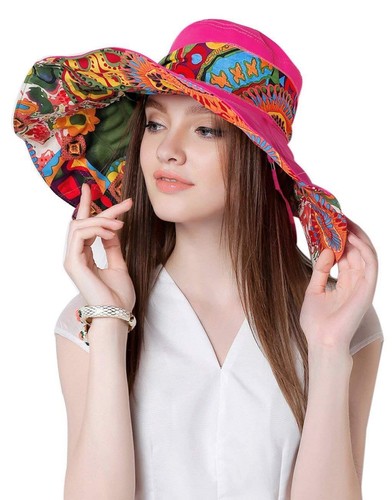 Women's Foldable Floppy Reversible Travel Beach Sun Visor Hat Wide Brim UPF 5...