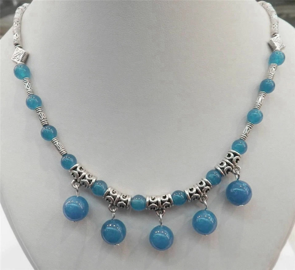 Moda Multicolor Redondo Piedras Preciosas Cuentas Colgantes y Collar Plata Tibetana 20" Foto 3 de 4