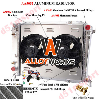 4 Rows Radiator Shroud Fan For 94-97 Ford Thunderbird 93-98 Lincoln Mark VIII US