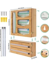 Bamboo Zip Lock Bag Organizer Foil And Plastic Wrap Dispenser With Cutter 6 In 1