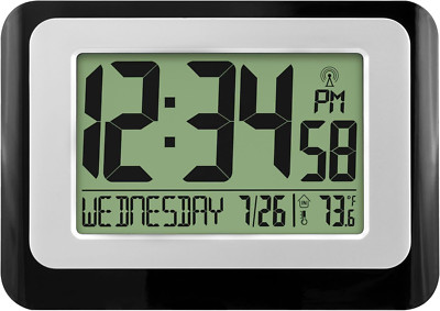 W88631 Digital Atomic Black Wall Clock with Temperature