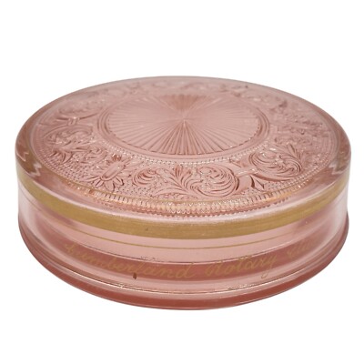 VTG Pink Depression Glass Round Lidded Vanity Dish Trinket Box Cumberland Rotary
