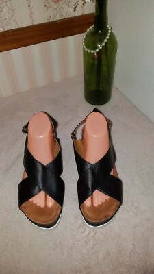 Sudini Pamela Slingback Platform Wedge Sandals black size M