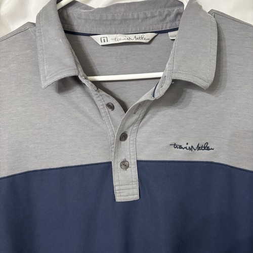 Travis Mathew Golf Polo Shirt Men L Large Gray Blue Short Sleeve Stretch Classic
