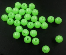 Fifty (50) 7mm round glow-in-the-dark green fishing rig beads