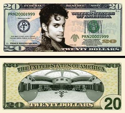 Prince $20 Dollar Bill Play Funny Money Novelty Note with FREE SLEEVE