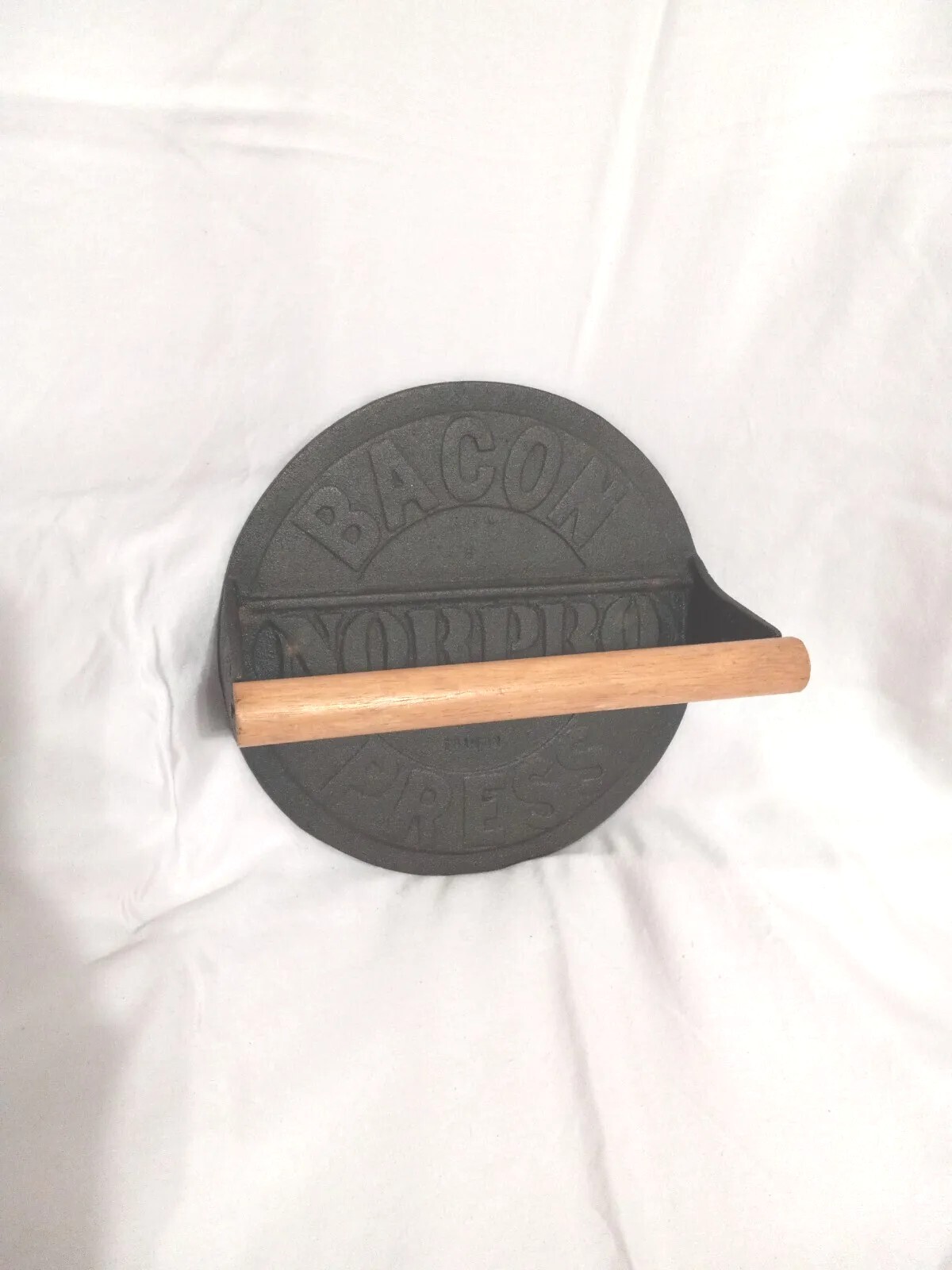 Norpro Black Cast Iron Grill Meat Press Heavy Duty Bacon Press Wood