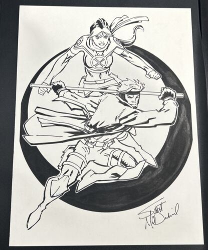 Rogue And Gambit By Scott McDaniel Original Marvel Comic Art Sketch X-Men ‘97 - Foto 1 di 6