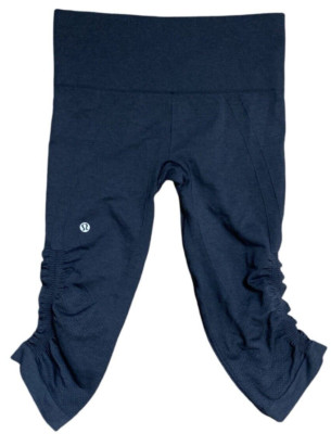 Lululemon In The Flow Crop Leggings Heathered Dark Gray Rouched Yoga Size 4