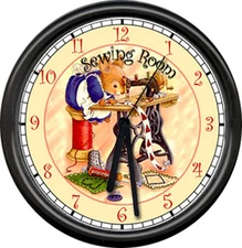 Sewing Machine Room Seamstress Tailor Mouse Vintage Art Decor Sign Wall Clock