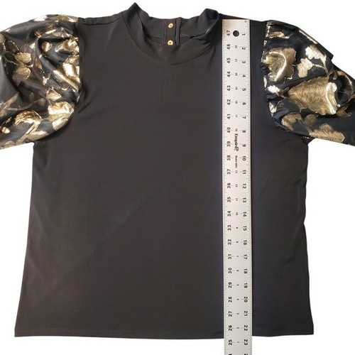 Nicole Miller Floral Mesh Mock Neck Flare Long Sleeve Blouse Top - Picture 9 of 12
