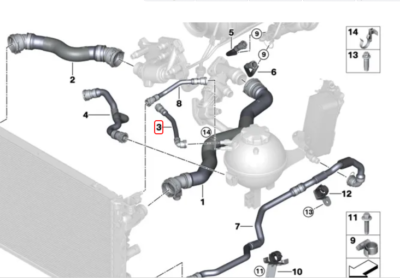 BMW G30 530d XD Rive Hose Cylinder Head Expansion Tank 8572907 