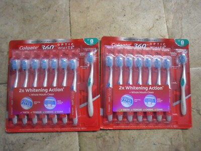 New ! 2 X 8PK Colgate 360 Optic White Toothbrush Soft 