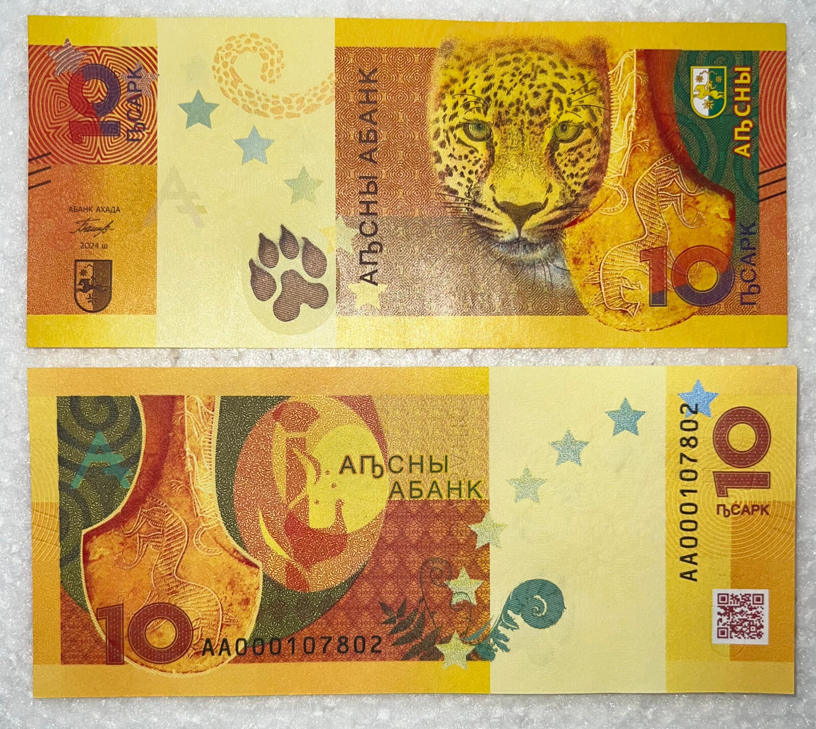 25x 10 New Abkhazia Apsar Banknotes   P-New UNC Leopard  Authentic 2024 Currency