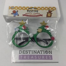 Festive Christmas Novelty Tree Oversize Style Glasses Glitter Pom Poms NIP
