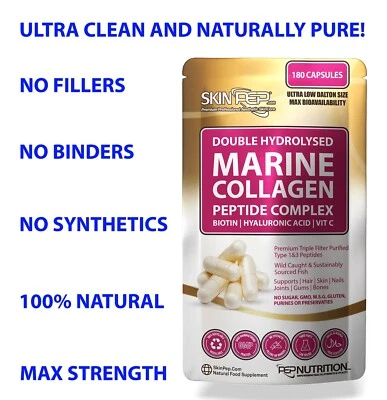SKINPEP 2600mg Collagen Tablets Hydrolysed Marine Peptides Type 1 Max Strength Skin Hair