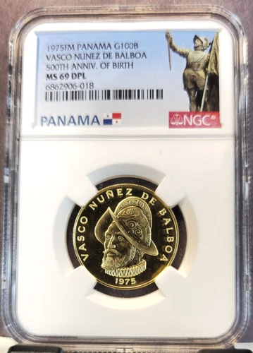 1975 PANAMA GOLD 100 BALBOAS VASCO NUNEZ DE BALBOA NGC MS 69 DPL BEAUTIFUL COIN