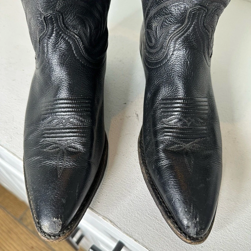 Vintage Dan Post Black Leather Western Cowboy Boots Women 8.5M Classic Pointed - Image 3 of 4