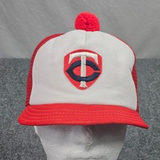 Minnesota Twins Trucker Hat Mens Red White Pom Pom Vintage Mesh Snapback Cap