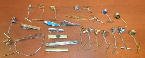 25 Different Vintage Tie Clips, Tack, Bar Clasp Gold, Silver Colors, Many Styles