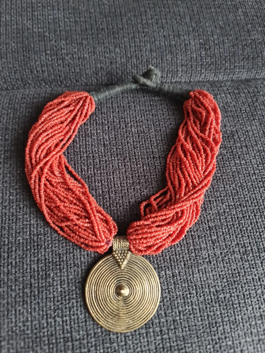 Collier Vintage En Corail Rouge Véritable - Tressé Main, Années 60-70, Longueur 50 Cm, Argent