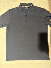 Hugo Boss Men's Striped Polo Shirt Large Navy Blue Short Sleeve Cotton Blend