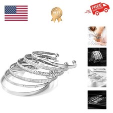 Silver Bangle Bracelet For Women 14k Plated Multi Layer Cuff Bracelets Set Tr...