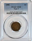 1886 INDIAN HEAD Cent PCGS Graded VF25 Type 1 BN Coin 2154