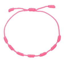 Bracelet 7 Knot Handmade Adjustable String Protection Good Luck Cord Rose Red