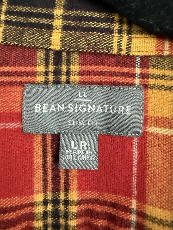 LL Bean Signature Shirt Button Up Flannel Red Blue Plaid Cotton Mens Large Slim - Image 3 of 4