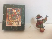 Lang and Wise SNOWMAN FEED THE BIRDS Ornament in Box 2000 Susan Winget ~ LN
