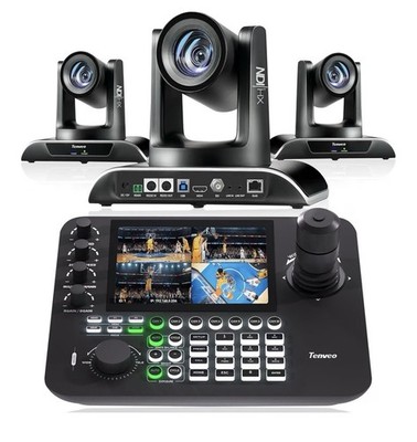 Tenveo NDI PTZ 3-Pack + 7  LCD Joystick Controller 30X Zoom SDI HDMI PoE