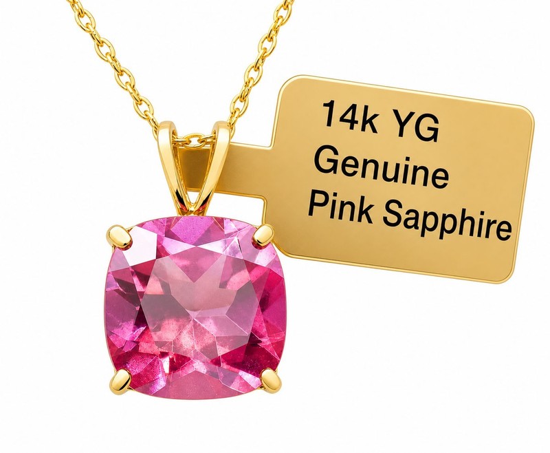 GENUINE 3.82 Cts PINK SAPPHIRE PENDANT SOLID 14k GOLD - FREE APPRAISAL - NWT