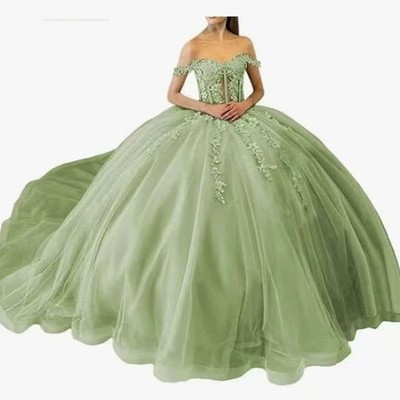 BOMARIS Sage Green Ball Gown Quinceanera Dresses Masquerade Vestidos De 15 Anos | eBay BOMARIS Sage Green Ball Gown Quinceanera Dresses Masquerade Vestidos De 15 Anos | eBay