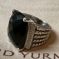 David Yurman Sterling Silver 925 Ring SZ 6 Black Onyx Diamond 20x16 mm wheaton