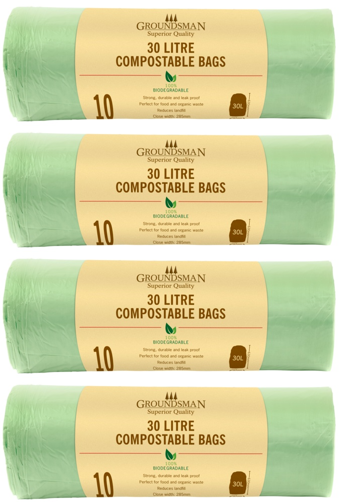 40x Groundsman Compostable Caddy Bin Liners Waste Bags Biodegradable Kitchen 30L