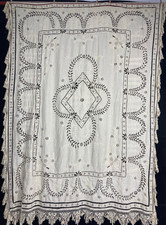 Vintage French Linen Needle Work Flower Lace Tablecloth 270x200cm