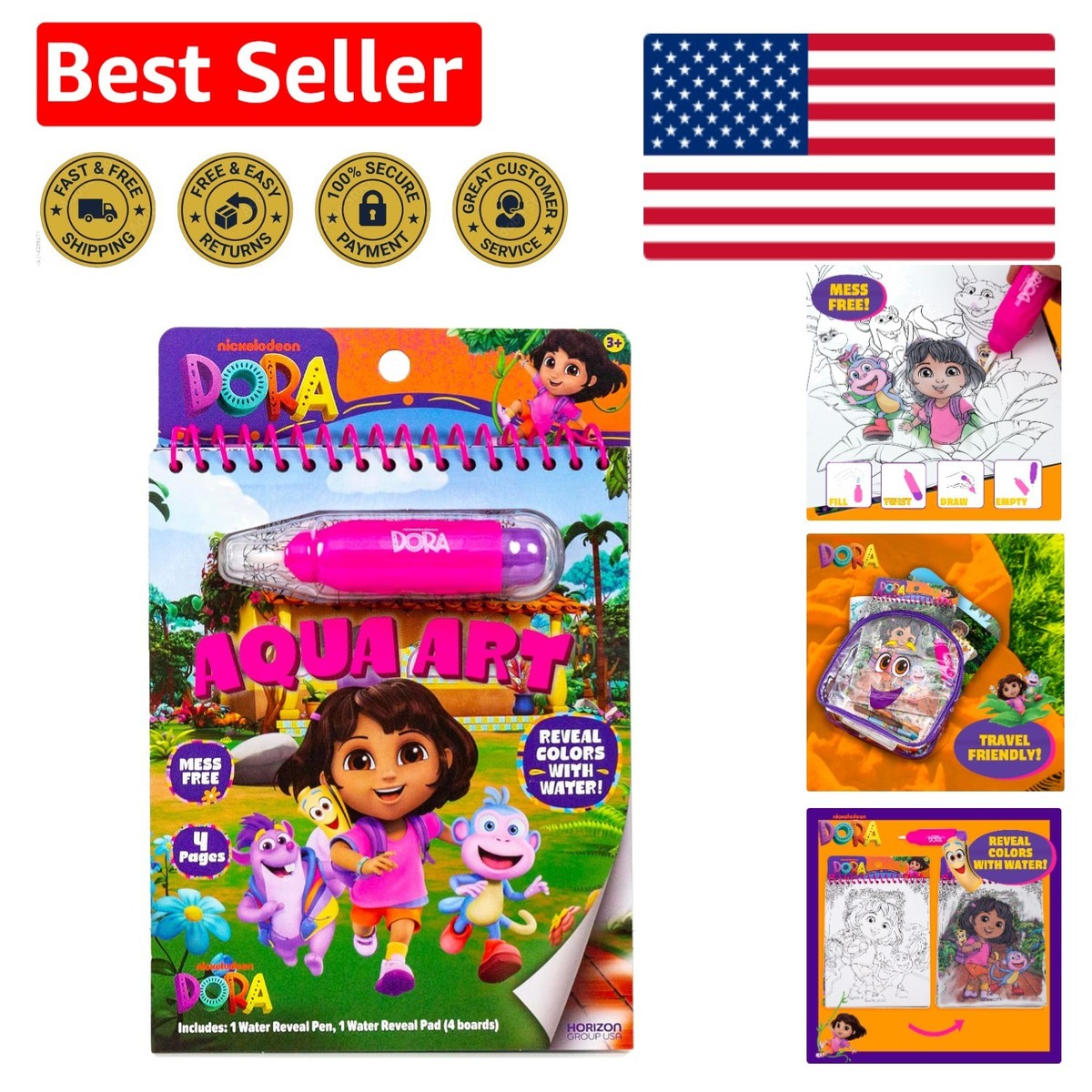Travel-Friendly Dora Aqua Art Coloring Pad: Mess-Free Fun for