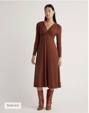 Quince Tencel Jersey V-Neck Long Sleeve Midi Dress w/ Pockets Size Large